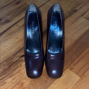 Gucci Women's Dark Brown Vintage Leather Heels
